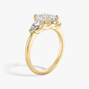 Oval Cut - Plain Band - Three Stone Ring - 0.25 Ct Side Stone each - 14 K Gold